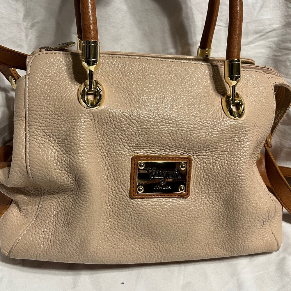 Elegant Valentina Italia leather satchel, light pink and brown.
